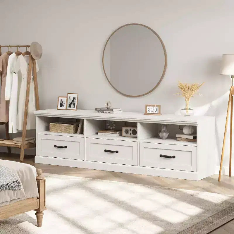 Mueble para TV de 75 Pulgadas, Centro de Entretenimiento Moderno de Mediados de Siglo con Cajón de Almacenamiento, Mueble de Madera para TV para Sala de Estar