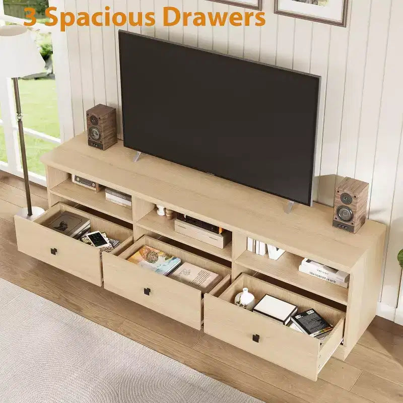 Mueble para TV de 75 Pulgadas, Centro de Entretenimiento Moderno de Mediados de Siglo con Cajón de Almacenamiento, Mueble de Madera para TV para Sala de Estar