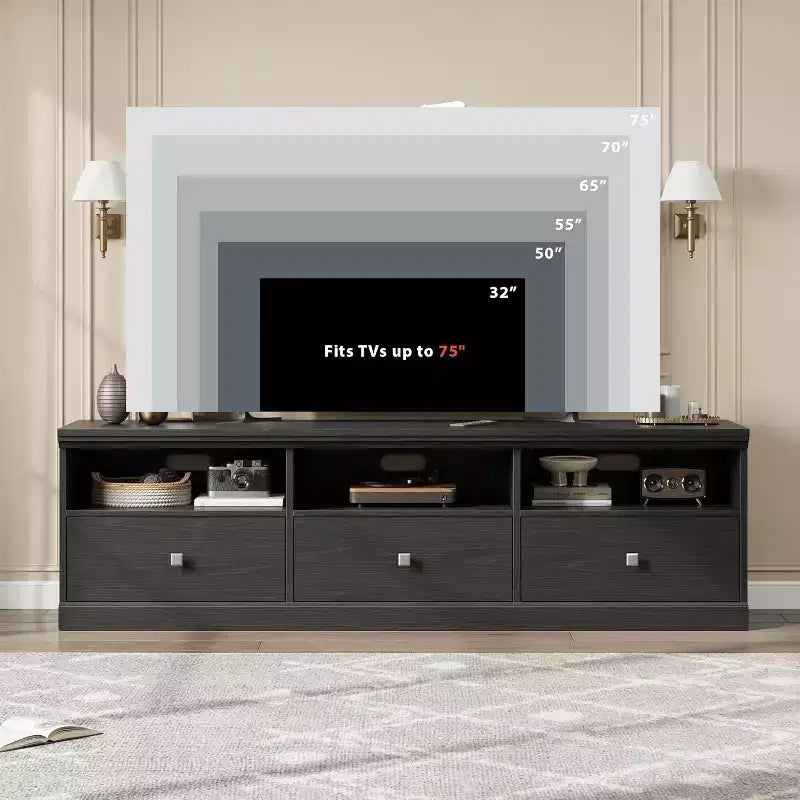 Mueble para TV de 75 Pulgadas, Centro de Entretenimiento Moderno de Mediados de Siglo con Cajón de Almacenamiento, Mueble de Madera para TV para Sala de Estar