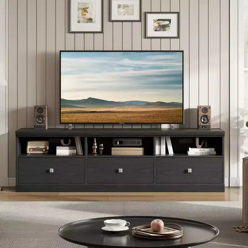 Mueble para TV de 75 Pulgadas, Centro de Entretenimiento Moderno de Mediados de Siglo con Cajón de Almacenamiento, Mueble de Madera para TV para Sala de Estar