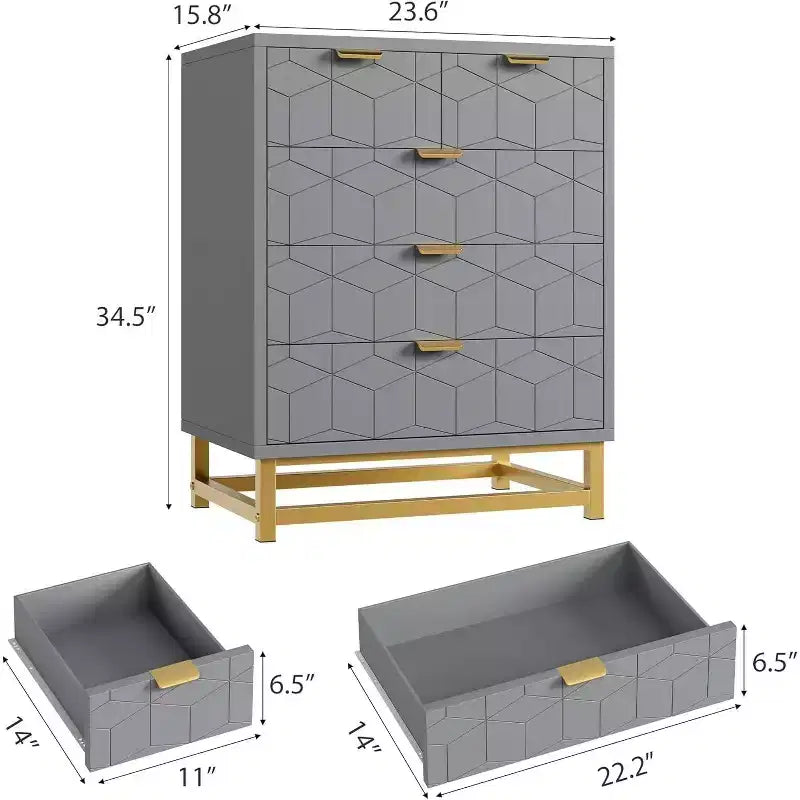 COZONY 5 Drawer Dresser for Bedroom with Metal Legs, Modern Wide Storage Chest of Drawers for Bedroom, Living Room, Entryway