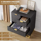 COZONY 5 Drawer Dresser for Bedroom with Metal Legs, Modern Wide Storage Chest of Drawers for Bedroom, Living Room, Entryway