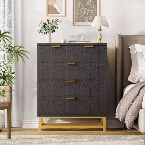COZONY 5 Drawer Dresser for Bedroom with Metal Legs, Modern Wide Storage Chest of Drawers for Bedroom, Living Room, Entryway