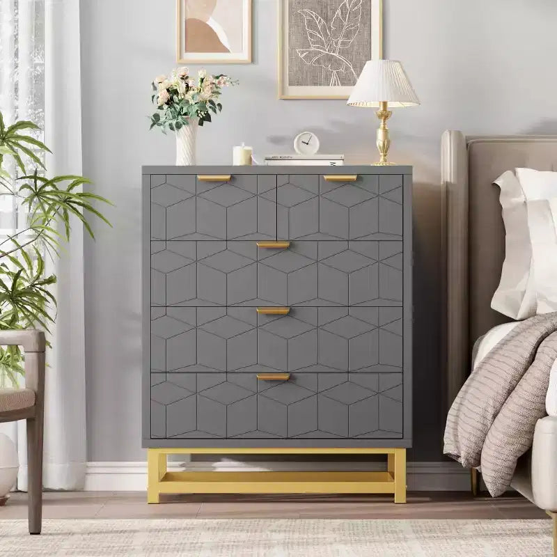 5 Drawer Dresser for Bedroom with Metal Legs, Modern Wide Storage Chest of Drawers for Bedroom, Living Room, Entryway