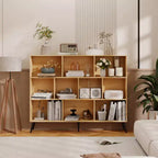 Estantería abierta de madera de 3 niveles CuisinSmart, organizador de almacenamiento de estantería independiente de 10 rejillas con 5 patas de hierro para oficina en casa, sala de estar y dormitorio
