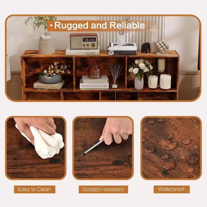 Estantería abierta de madera de 3 niveles CuisinSmart, organizador de almacenamiento de estantería independiente de 10 rejillas con 5 patas de hierro para oficina en casa, sala de estar y dormitorio