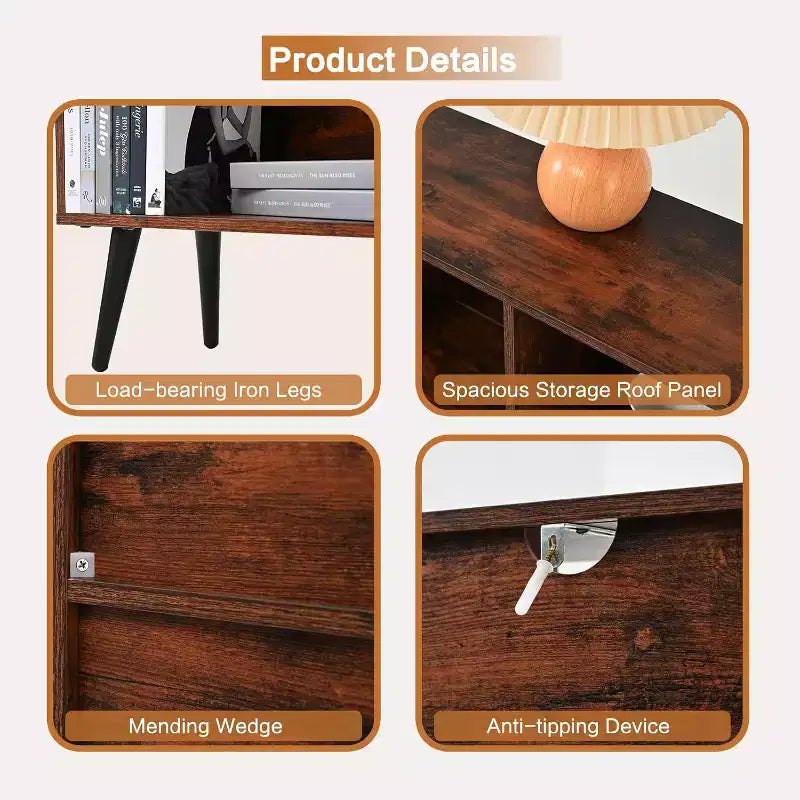 Estantería abierta de madera de 3 niveles CuisinSmart, organizador de almacenamiento de estantería independiente de 10 rejillas con 5 patas de hierro para oficina en casa, sala de estar y dormitorio