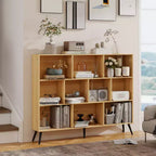 Estantería abierta de madera de 3 niveles CuisinSmart, organizador de almacenamiento de estantería independiente de 10 rejillas con 5 patas de hierro para oficina en casa, sala de estar y dormitorio