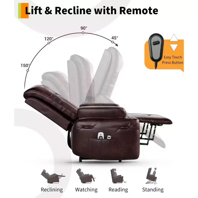 GustoWave Oversized Padded Power Lift Recliner Chair - Heat and Massage Faux Leather Reclining Chair, Single Home Theater Seating