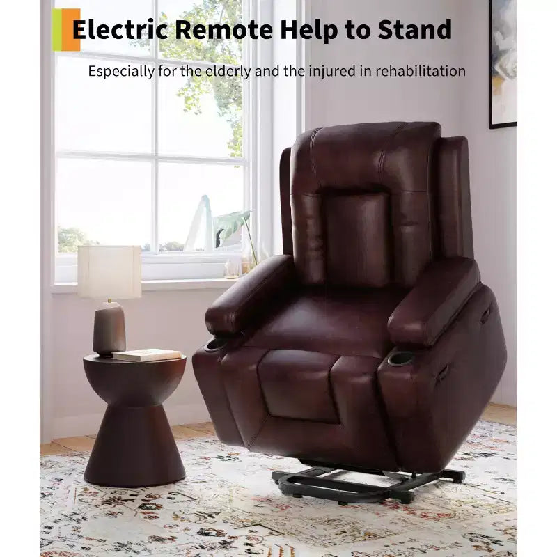 GustoWave Oversized Padded Power Lift Recliner Chair - Heat and Massage Faux Leather Reclining Chair, Single Home Theater Seating