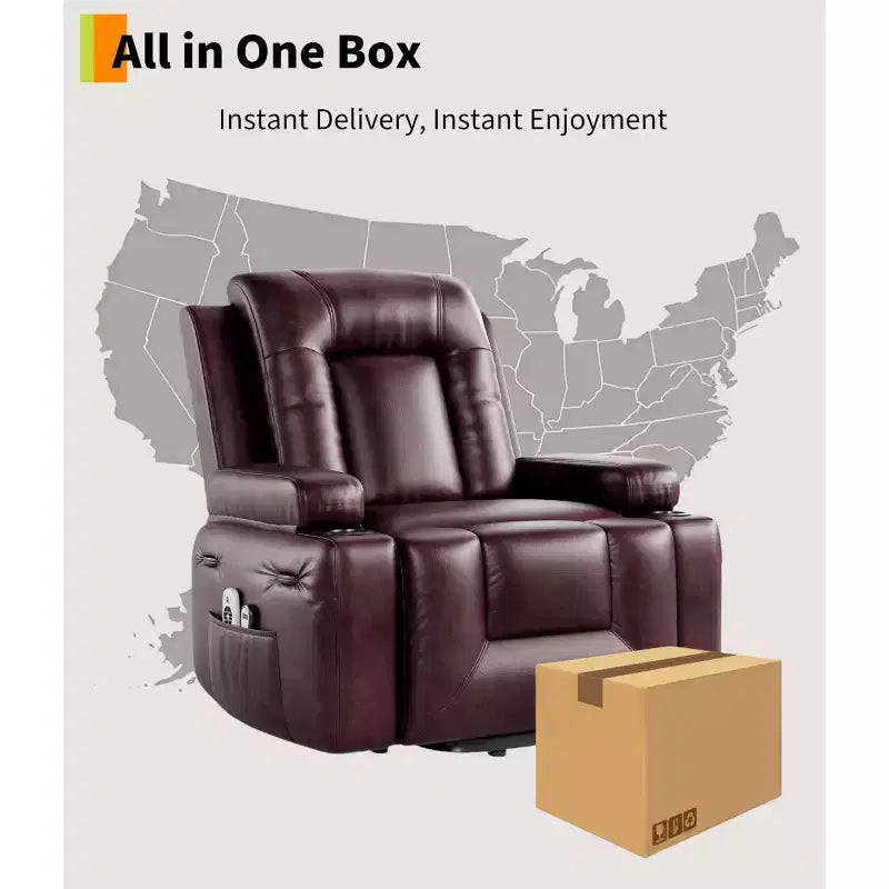 GustoWave Oversized Padded Power Lift Recliner Chair - Heat and Massage Faux Leather Reclining Chair, Single Home Theater Seating