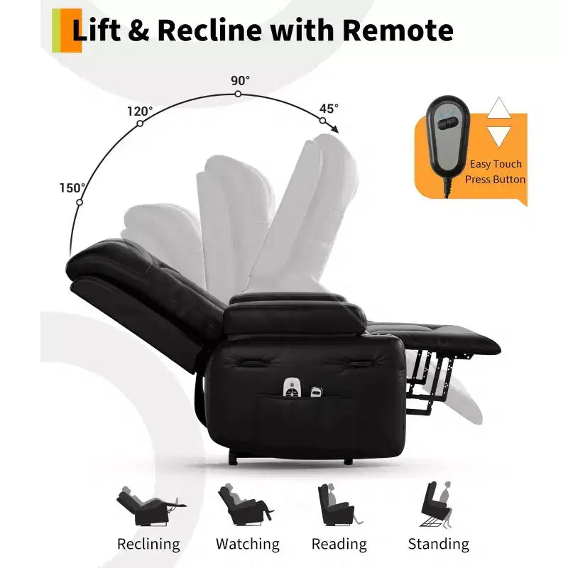 GustoWave Oversized Padded Power Lift Recliner Chair - Heat and Massage Faux Leather Reclining Chair, Single Home Theater Seating