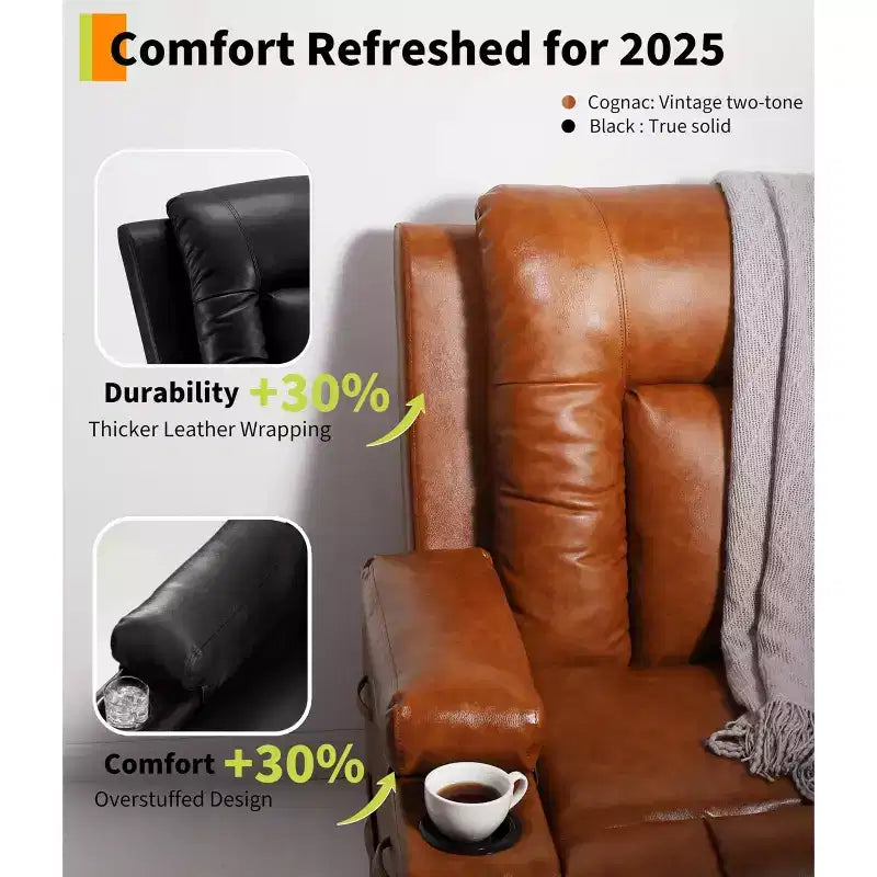 GustoWave Oversized Padded Power Lift Recliner Chair - Heat and Massage Faux Leather Reclining Chair, Single Home Theater Seating