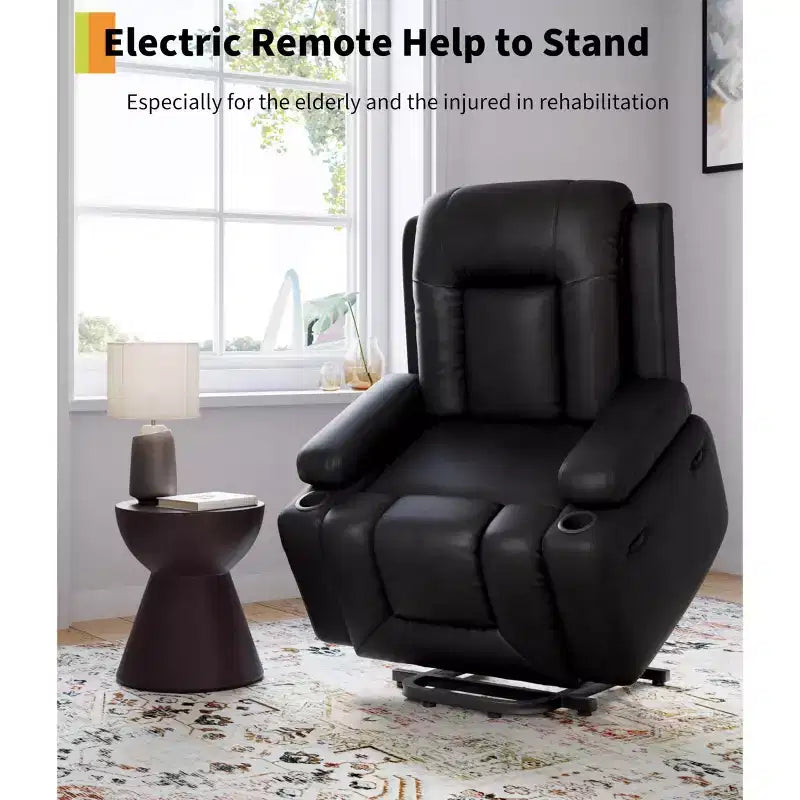 GustoWave Oversized Padded Power Lift Recliner Chair - Heat and Massage Faux Leather Reclining Chair, Single Home Theater Seating