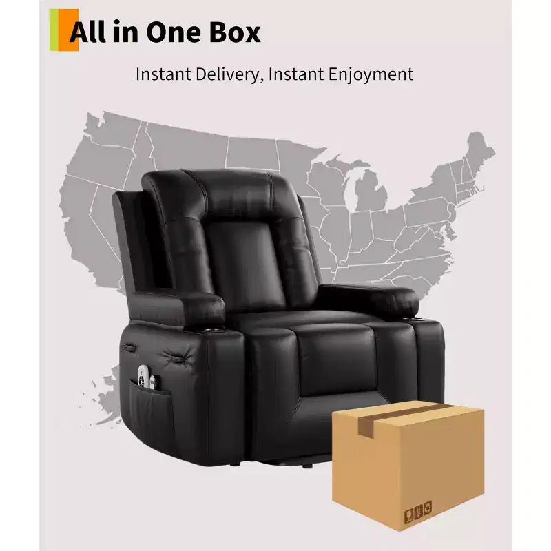 GustoWave Oversized Padded Power Lift Recliner Chair - Heat and Massage Faux Leather Reclining Chair, Single Home Theater Seating