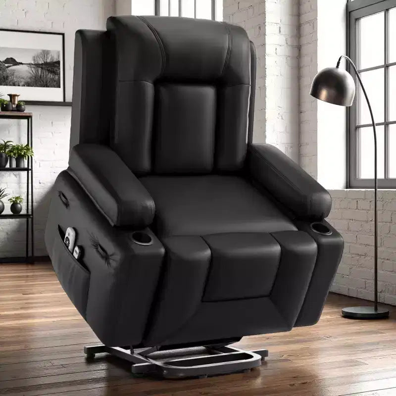 GustoWave Oversized Padded Power Lift Recliner Chair - Heat and Massage Faux Leather Reclining Chair, Single Home Theater Seating