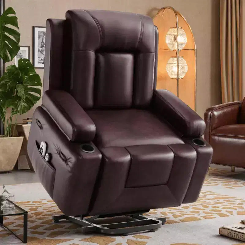 Oversized Padded Power Lift Recliner Chair - Heat and Massage Faux Leather Reclining Chair, Single Home Theater Seating