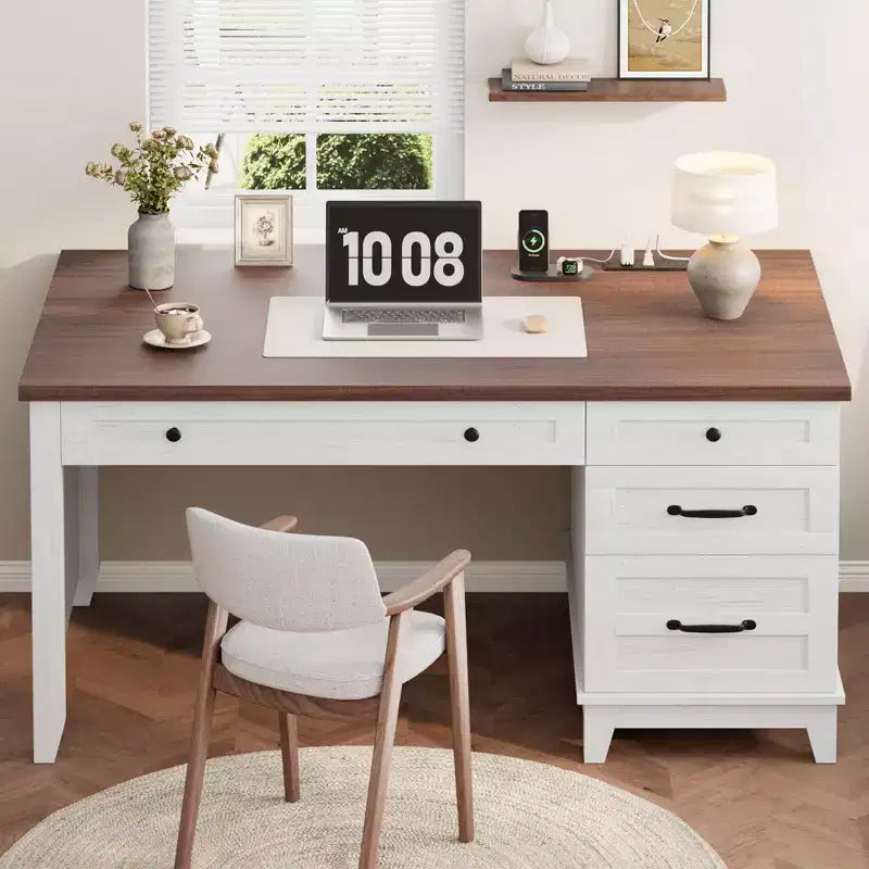 GustoWave 53.5 Executive Desk,Home Office Desk with Drawers, Wooden Work Desk with File Cabinet, Computer Desk