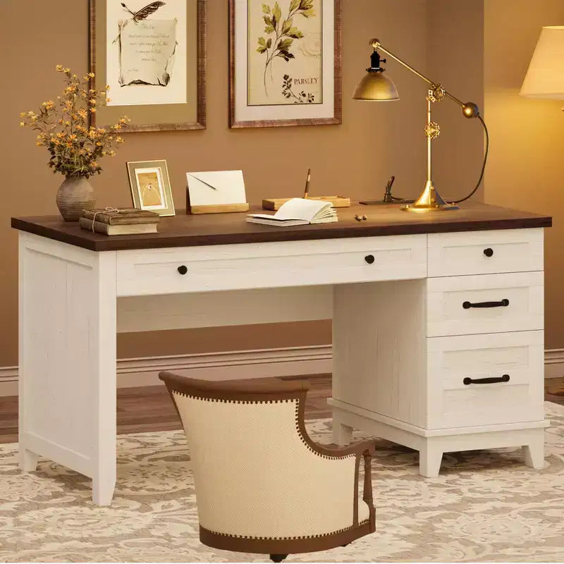GustoWave 53.5 Executive Desk,Home Office Desk with Drawers, Wooden Work Desk with File Cabinet, Computer Desk