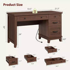 GustoWave 53.5 Executive Desk,Home Office Desk with Drawers, Wooden Work Desk with File Cabinet, Computer Desk
