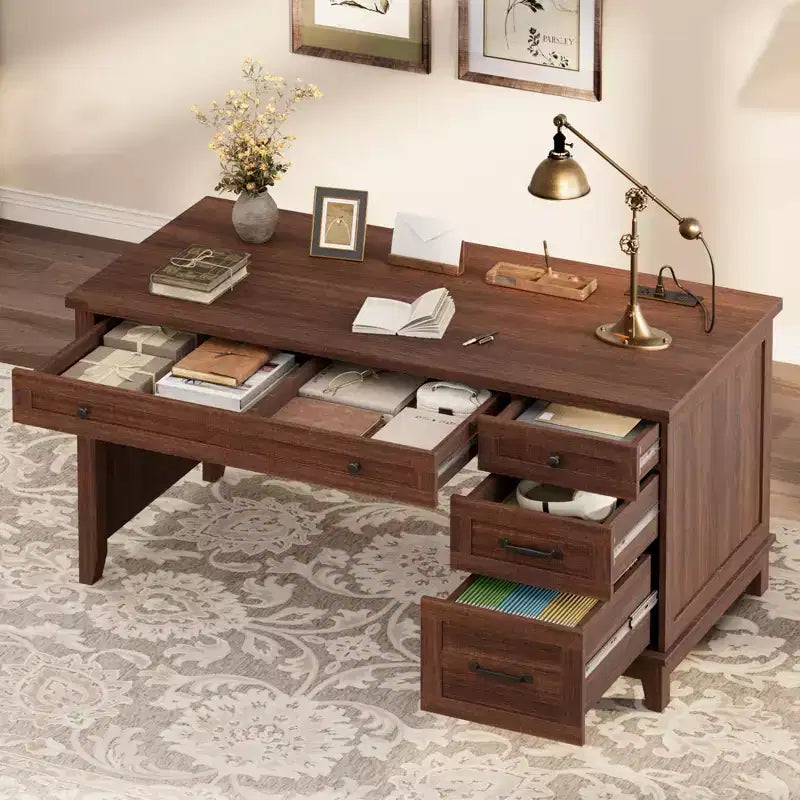 GustoWave 53.5 Executive Desk,Home Office Desk with Drawers, Wooden Work Desk with File Cabinet, Computer Desk