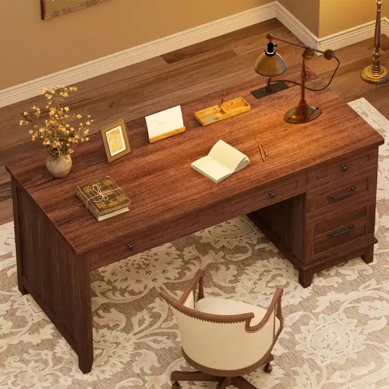 GustoWave 53.5 Executive Desk,Home Office Desk with Drawers, Wooden Work Desk with File Cabinet, Computer Desk