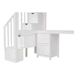 Twin Size Loft Bed with Storage Staircase and Desk, Solid Wood Loft Bed Frame with Double Storage Drawers and Guardrails