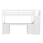 Twin Size Loft Bed with Storage Staircase and Desk, Solid Wood Loft Bed Frame with Double Storage Drawers and Guardrails