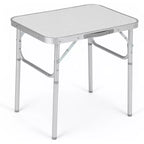 Mesa plegable pequeña Acekool con altura ajustable, mesa de camping portátil de aluminio ligero con asa de transporte, plateada