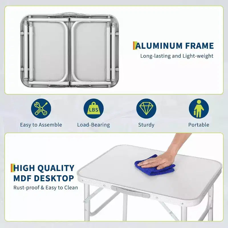 Mesa plegable pequeña Acekool con altura ajustable, mesa de camping portátil de aluminio ligero con asa de transporte, plateada