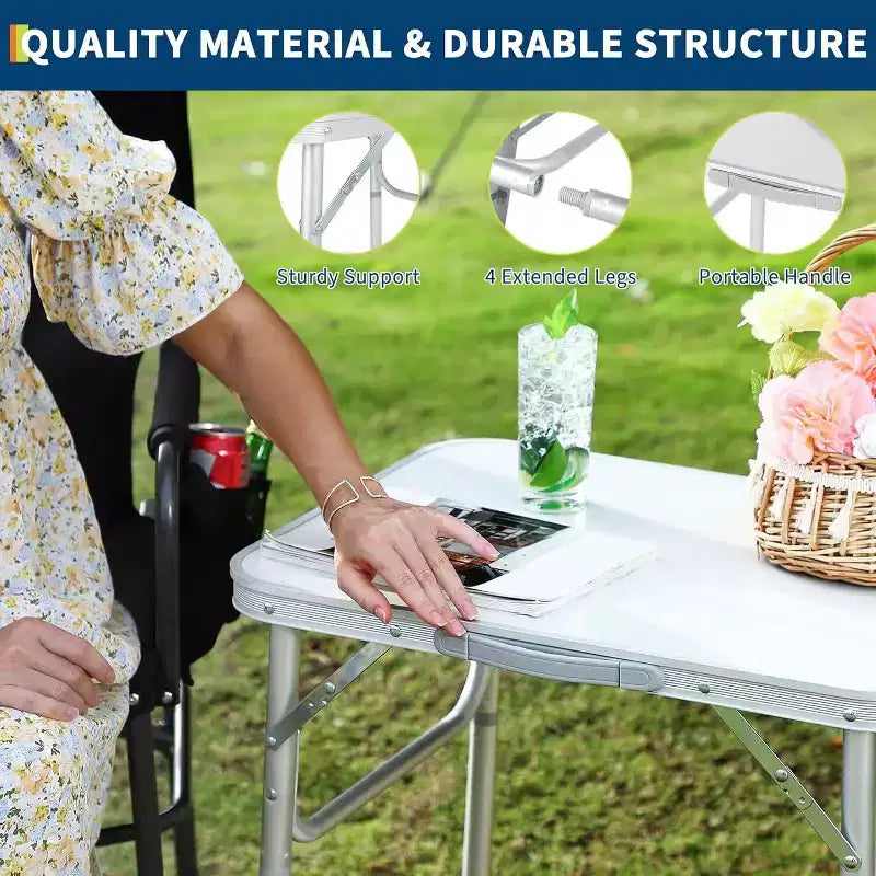Mesa plegable pequeña Acekool con altura ajustable, mesa de camping portátil de aluminio ligero con asa de transporte, plateada