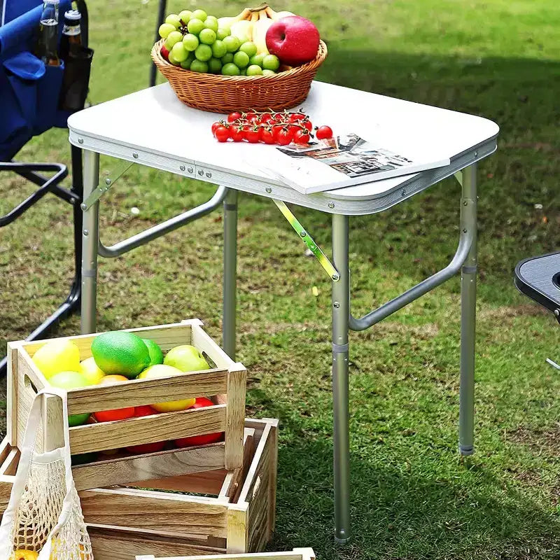 Mesa plegable pequeña Acekool con altura ajustable, mesa de camping portátil de aluminio ligero con asa de transporte, plateada
