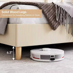Estructura de Cama de Terciopelo Tamaño King, con Cabecero de Respaldo Alto Tapizado con Canales Verticales, Soporte de Láminas de Madera Resistente, No Necesita Somier, Fácil Montaje