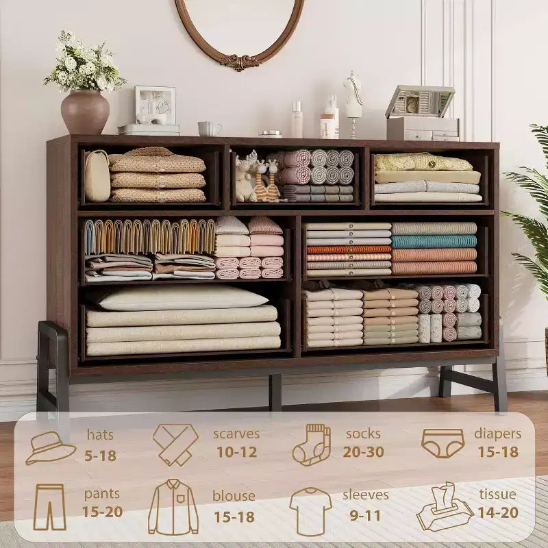 COZONY 52 Wide 7-Drawer Dresser, Freestanding Wood Storage Chest with Smooth Gliding Drawers for Bedroom, Living Room, Entryway Organization