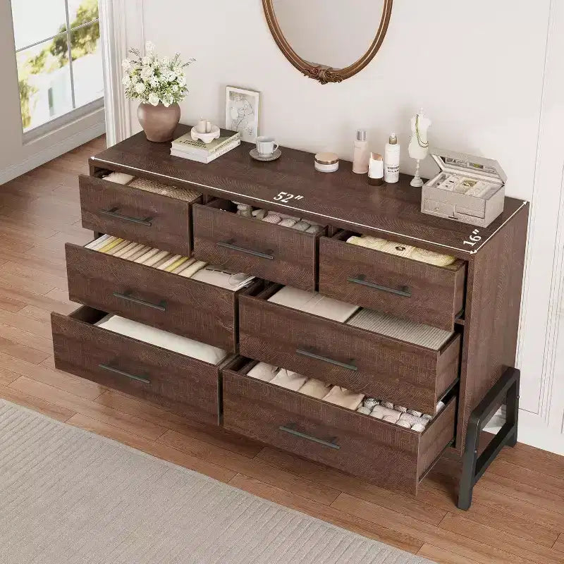 COZONY 52 Wide 7-Drawer Dresser, Freestanding Wood Storage Chest with Smooth Gliding Drawers for Bedroom, Living Room, Entryway Organization