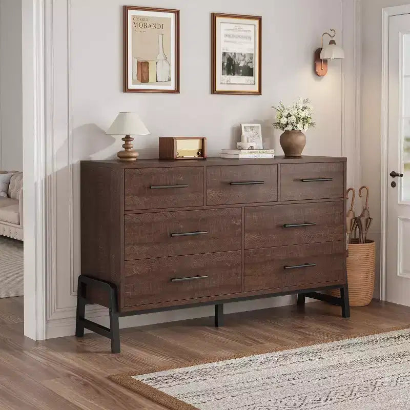COZONY 52 Wide 7-Drawer Dresser, Freestanding Wood Storage Chest with Smooth Gliding Drawers for Bedroom, Living Room, Entryway Organization