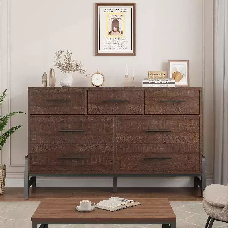COZONY 52 Wide 7-Drawer Dresser, Freestanding Wood Storage Chest with Smooth Gliding Drawers for Bedroom, Living Room, Entryway Organization