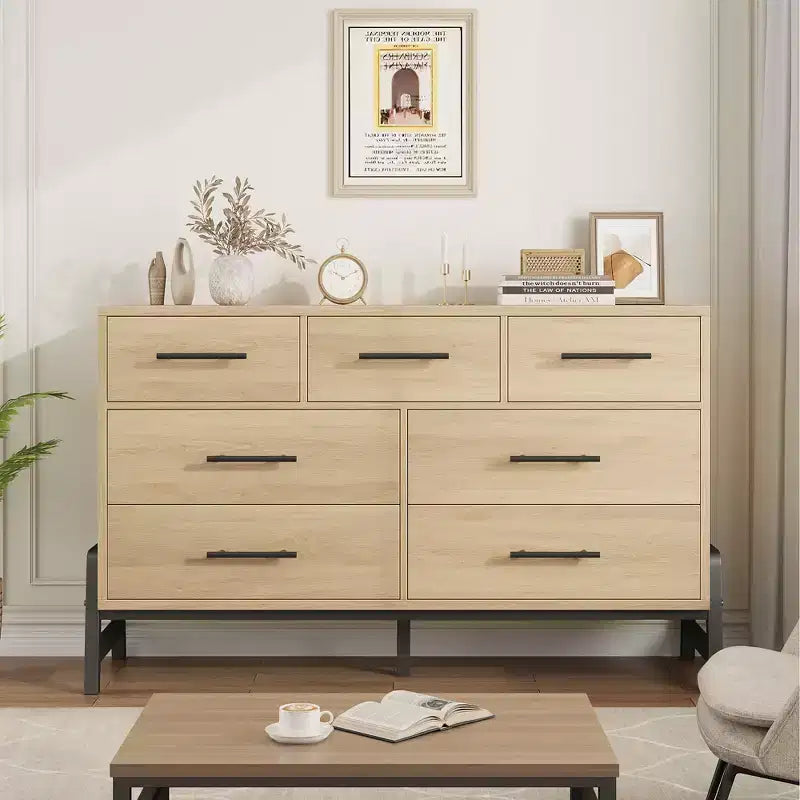 COZONY 52 Wide 7-Drawer Dresser, Freestanding Wood Storage Chest with Smooth Gliding Drawers for Bedroom, Living Room, Entryway Organization