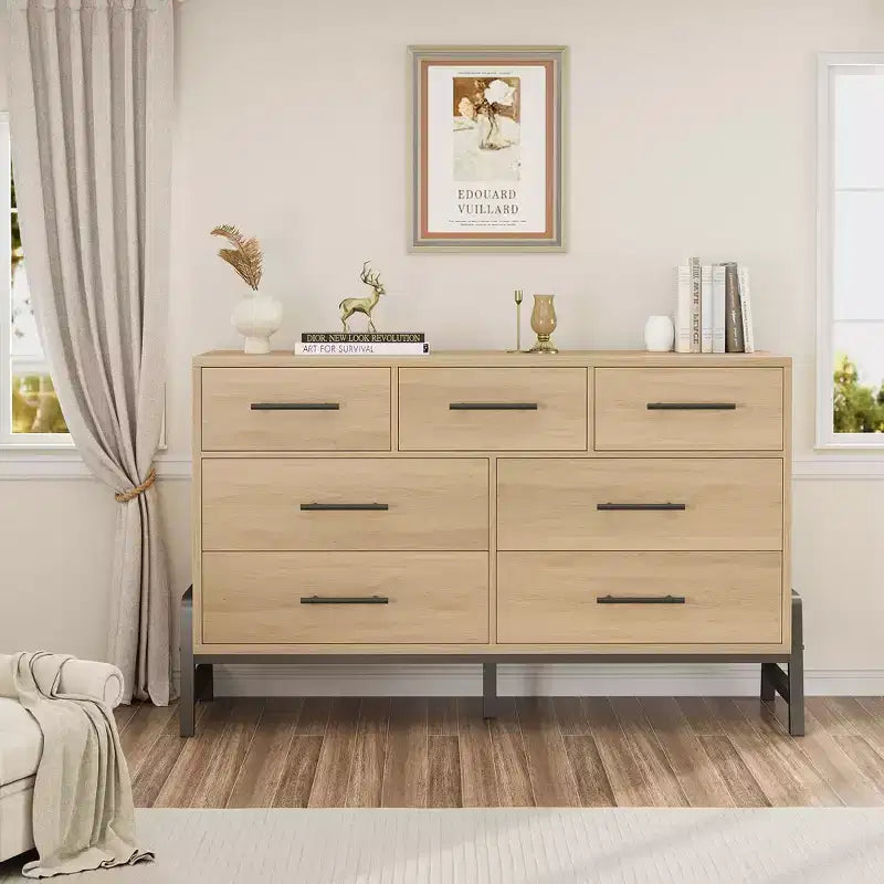 COZONY 52 Wide 7-Drawer Dresser, Freestanding Wood Storage Chest with Smooth Gliding Drawers for Bedroom, Living Room, Entryway Organization