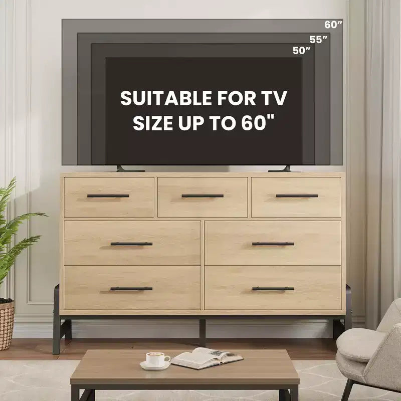 COZONY 52 Wide 7-Drawer Dresser, Freestanding Wood Storage Chest with Smooth Gliding Drawers for Bedroom, Living Room, Entryway Organization