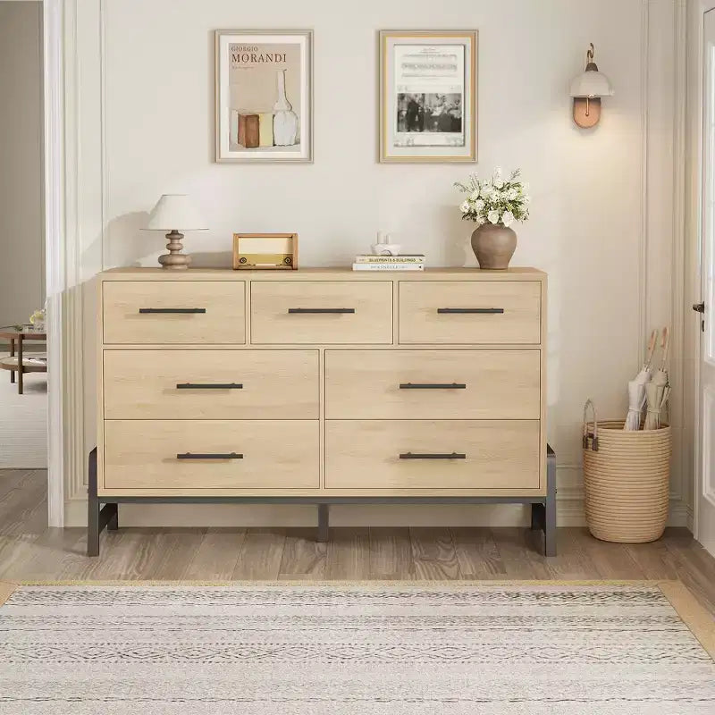 COZONY 52 Wide 7-Drawer Dresser, Freestanding Wood Storage Chest with Smooth Gliding Drawers for Bedroom, Living Room, Entryway Organization