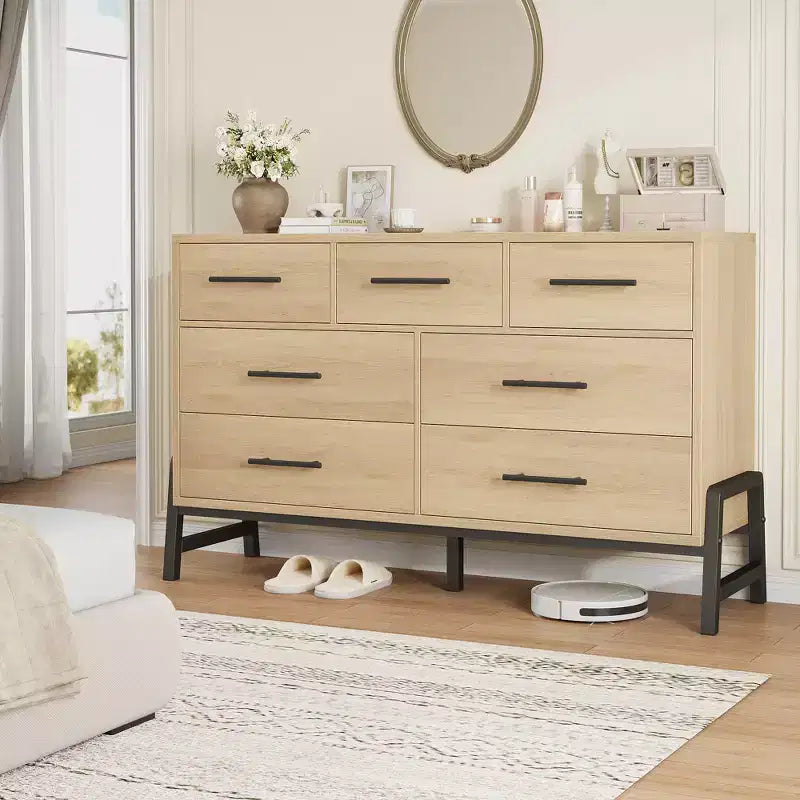 COZONY 52 Wide 7-Drawer Dresser, Freestanding Wood Storage Chest with Smooth Gliding Drawers for Bedroom, Living Room, Entryway Organization