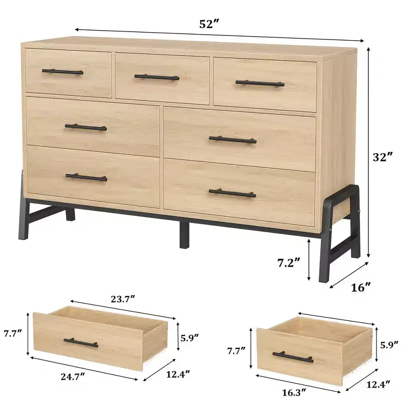 COZONY 52 Wide 7-Drawer Dresser, Freestanding Wood Storage Chest with Smooth Gliding Drawers for Bedroom, Living Room, Entryway Organization
