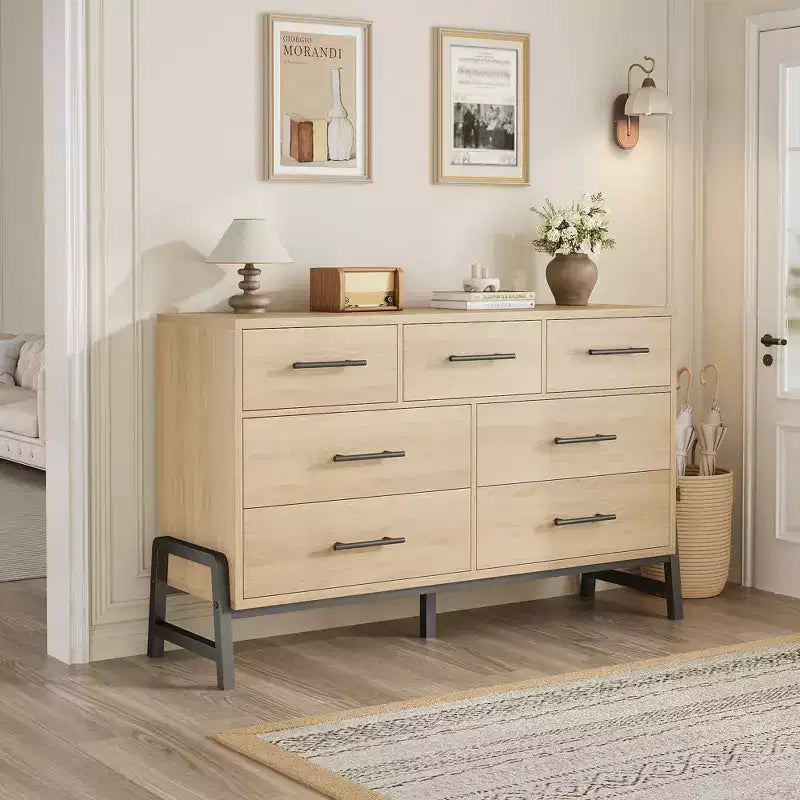COZONY 52 Wide 7-Drawer Dresser, Freestanding Wood Storage Chest with Smooth Gliding Drawers for Bedroom, Living Room, Entryway Organization