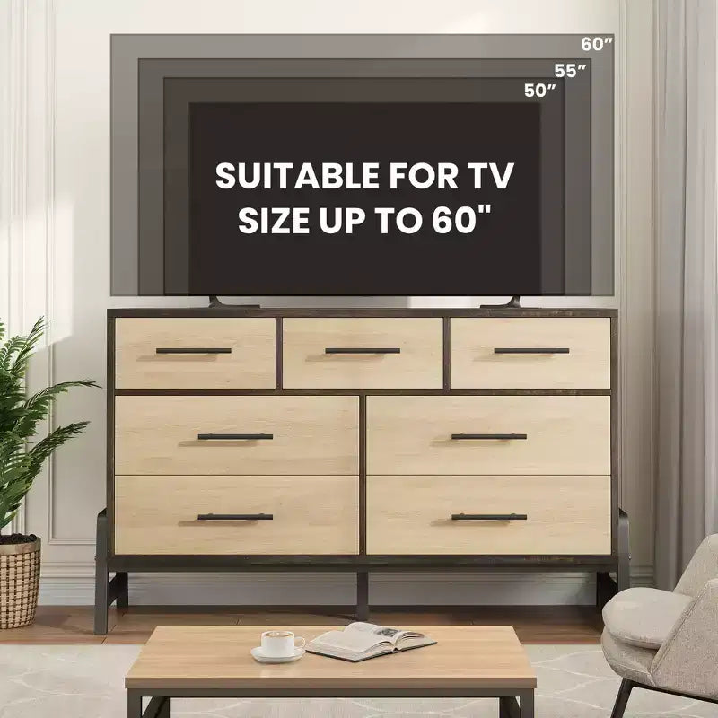 COZONY 52 Wide 7-Drawer Dresser, Freestanding Wood Storage Chest with Smooth Gliding Drawers for Bedroom, Living Room, Entryway Organization