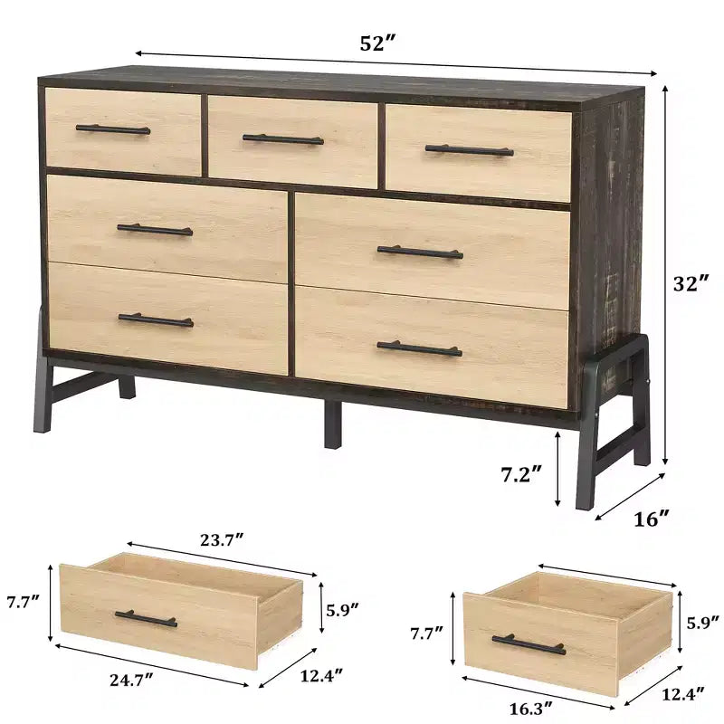 COZONY 52 Wide 7-Drawer Dresser, Freestanding Wood Storage Chest with Smooth Gliding Drawers for Bedroom, Living Room, Entryway Organization
