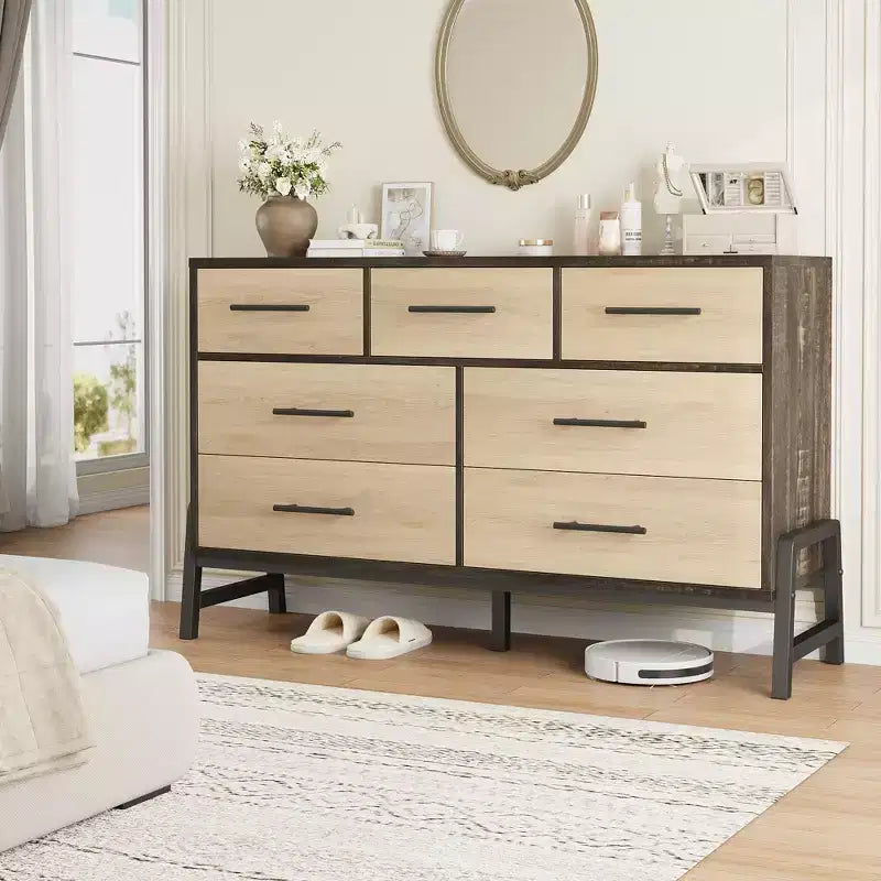 COZONY 52 Wide 7-Drawer Dresser, Freestanding Wood Storage Chest with Smooth Gliding Drawers for Bedroom, Living Room, Entryway Organization