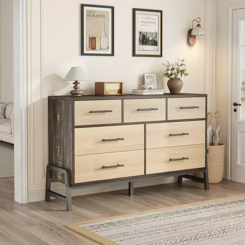 COZONY 52 Wide 7-Drawer Dresser, Freestanding Wood Storage Chest with Smooth Gliding Drawers for Bedroom, Living Room, Entryway Organization