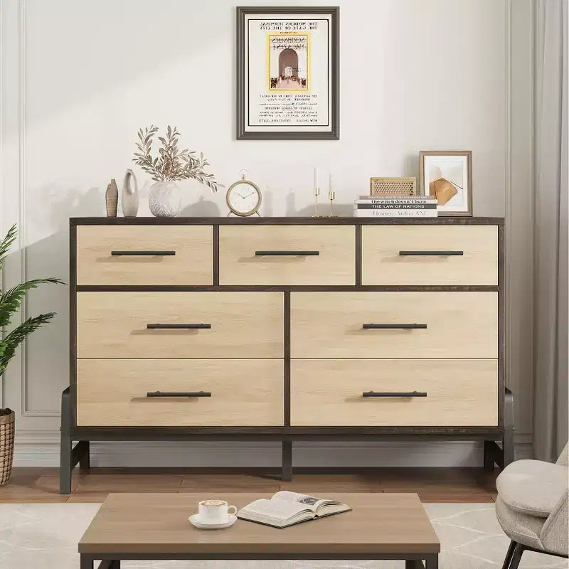 COZONY 52 Wide 7-Drawer Dresser, Freestanding Wood Storage Chest with Smooth Gliding Drawers for Bedroom, Living Room, Entryway Organization