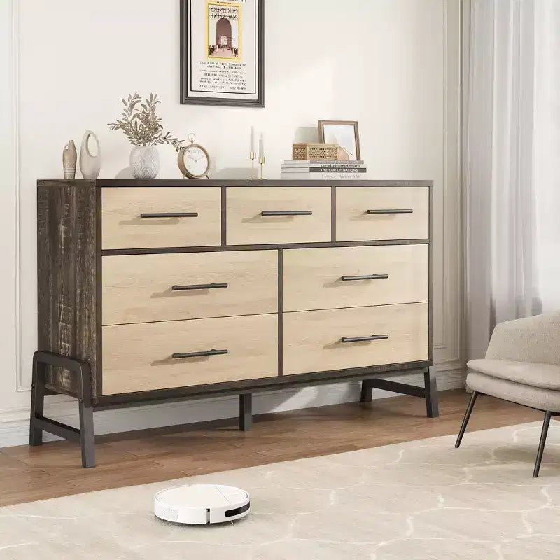 COZONY 52 Wide 7-Drawer Dresser, Freestanding Wood Storage Chest with Smooth Gliding Drawers for Bedroom, Living Room, Entryway Organization